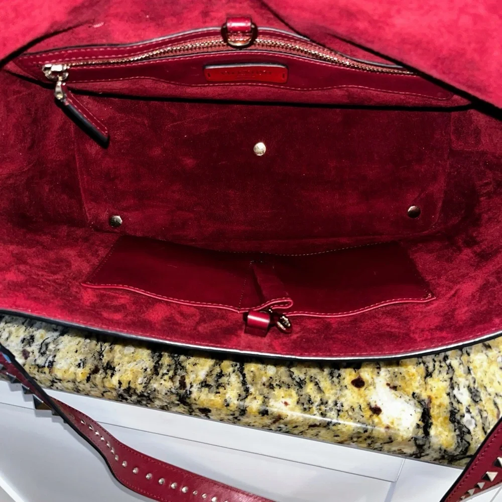 Authentic Valentino Garavani Red Burgundy Leather Bag Large Demilune - Picture 5 of 8
